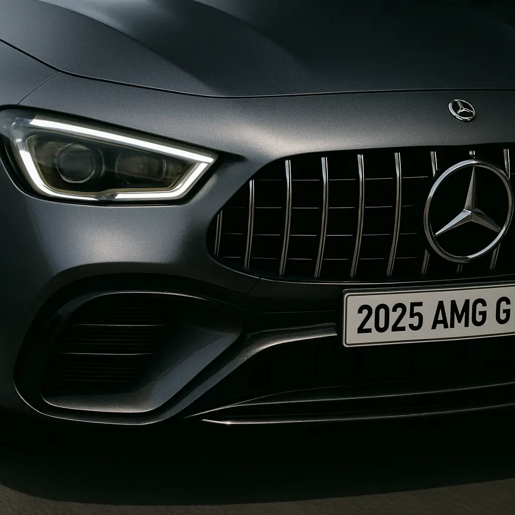 A detailed view of the striking front design of the Mercedes-AMG GT 63.