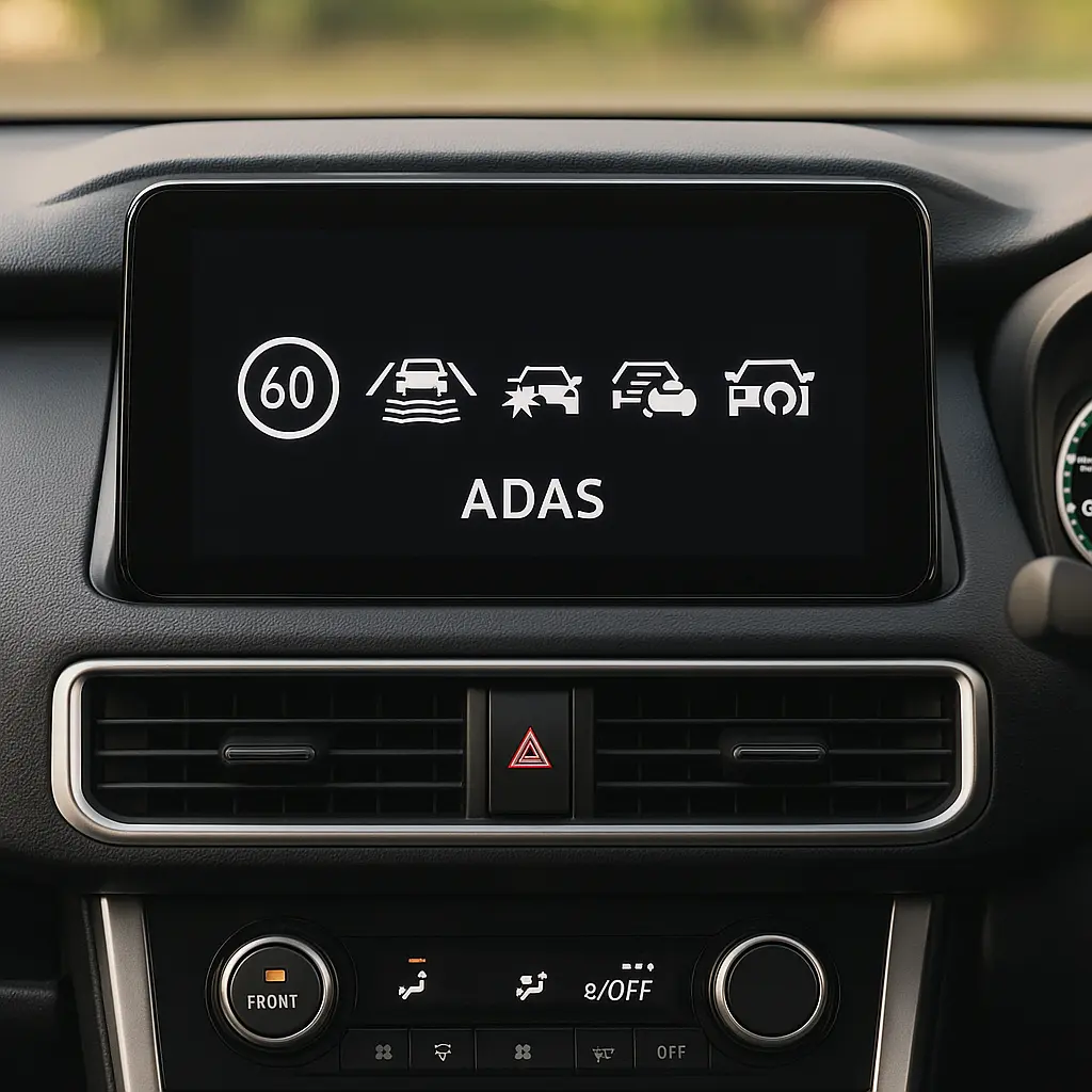 The Toyota Innova Hycross dashboard displaying active safety system alerts.