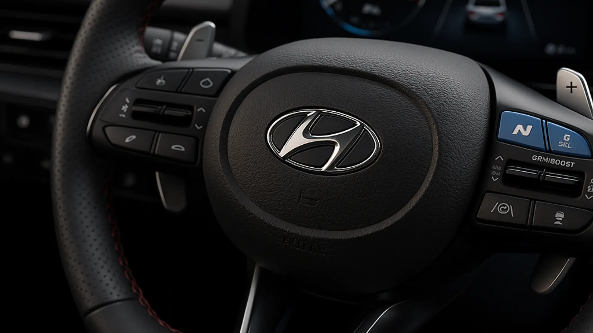 The performance-oriented steering wheel of the hyundai ioniq 6 n line.
