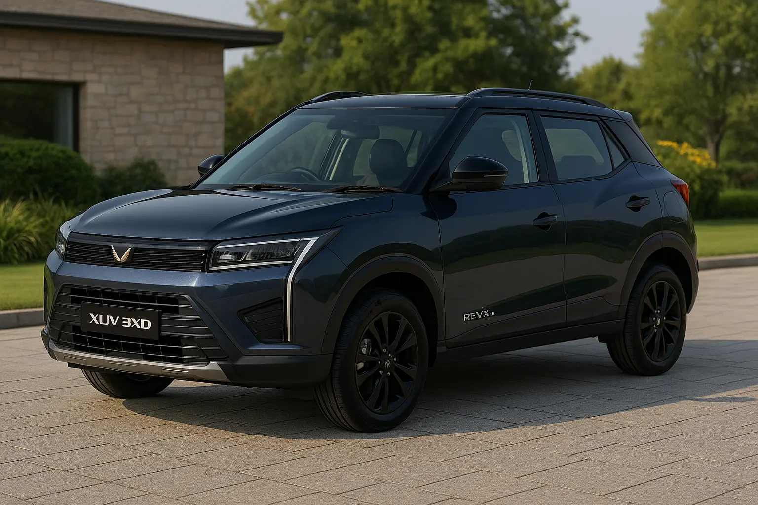 The Mahindra XUV 3XO REVX A showcasing its large panoramic sunroof.