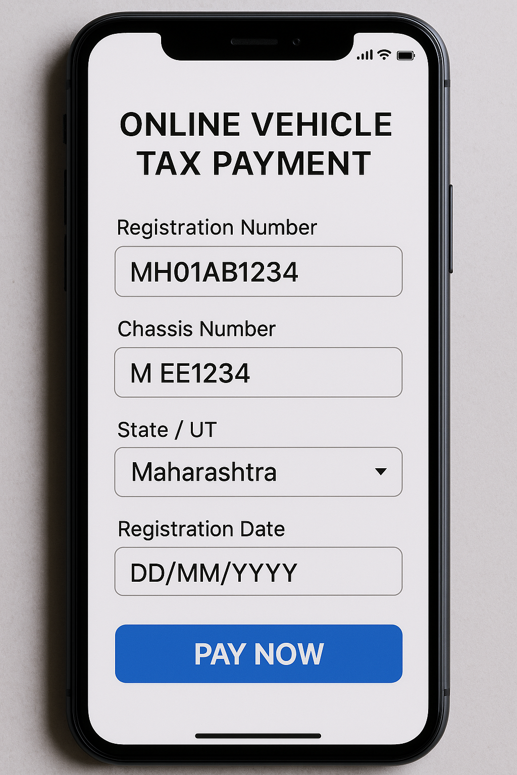 A user making a road tax online payment for their vehicle.