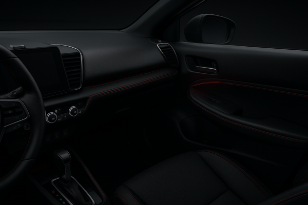 The interior of the updated Honda car models, featuring sporty red stitching and new lighting.