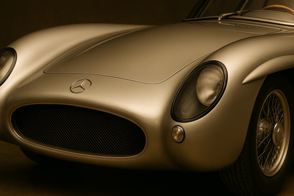 Detailed view of the legendary 1955 Mercedes-Benz 300 SLR Uhlenhaut Coupé.